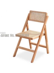 Nordic Rattan Dining Chair Retro Solid Wood Backrest Folding Chair Single Hotel Bed And Breakfast Restaurant Rattan Chair Sofa Covers  Slips