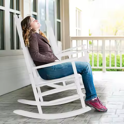 Porch Rocker, High Back Wood Rocking Chair, Patio Rocking Chair, Outdoor Rocking Chair, Wood Porch R