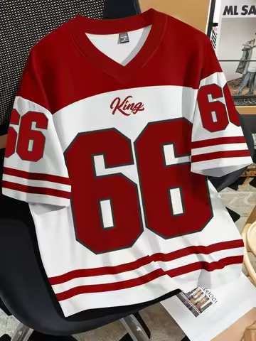 Summer Fashion Women Clothing No.66 V-neck Football Jersey Casual Sport Short Sleeve Top Harajuku Co