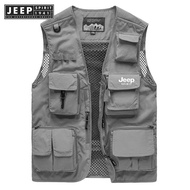 jeep spirit 1941 estd Multi-functional vest overalls for men with multi-pocket fishing vests for pho
