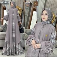 Setelan Gamis Dengan Hijab Baju Lebaran Motif Kombi Layer Bahan Premium Terlaris Zalea Set By Uwais