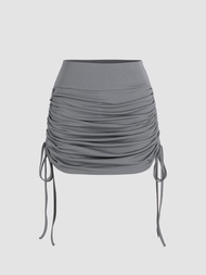 Cider Ruched Drawstring Mini Skort