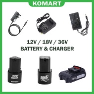 12V 18V 36V Cordless Drill Battery Li-ion Battery and Charger Only for KOMART Cordless Drill