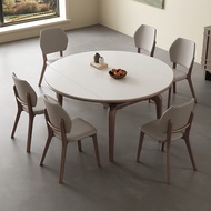 寓夏连纹岩板伸缩方圆两用餐桌现代简约家用小户型全实木折叠圆形饭桌 1.2米 单餐桌连纹抗菌岩板