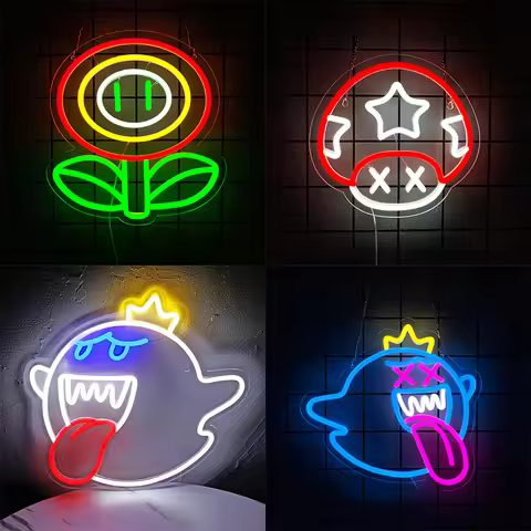 Neon Sign King Boo The Ghost Face LED Neon Light Sign for Game Room Decor Gaming Light Accessory Gif