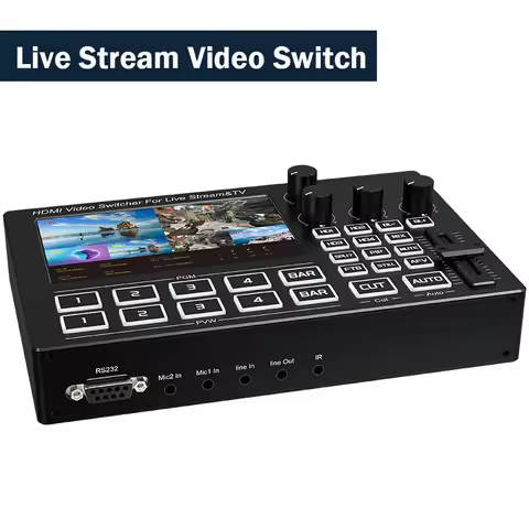 1080P Video Mixer Switcher with 5 inch IPS Screen 4-CH HDMI Live Streaming Support Mic Line in Audio