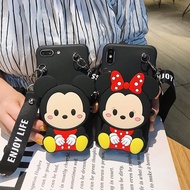OPPO A5 A3S A12E A7 A5S A12 A53 A31 A8 A52 A92 A72 A91 A5 A9 F9 F9Pro A7X A37 A83 A1 A59 A11X Fashion creative Mickey wallet silicone mobile phone case Minnie Backpack Lanyard Mobile phone shell Black cute sling Mobile phone soft shell