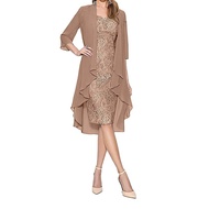 Women's Sleeveless V-Neck Mid-Length Dress+Shawl 2-Piece Set