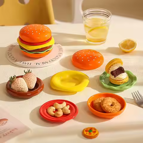 【Stackable Hamburger Plate Set 6 Layers Mini PP Dinner Plate Funny Sauce Containers Bone Spit Plate