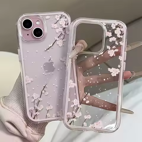 Beautiful Cherry Blossom Snowflake Colorful 2-in-1 Soft Transparent Phone Case for iPhone 17 16 15 1