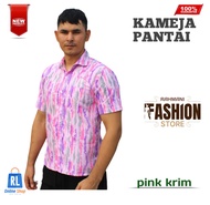 Kemeja Batik Pria Lengan Pendek Motif Abstract Casual Gaya Pantai