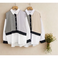 KATUN RIB striped cotton collar combination t-shirt d7240