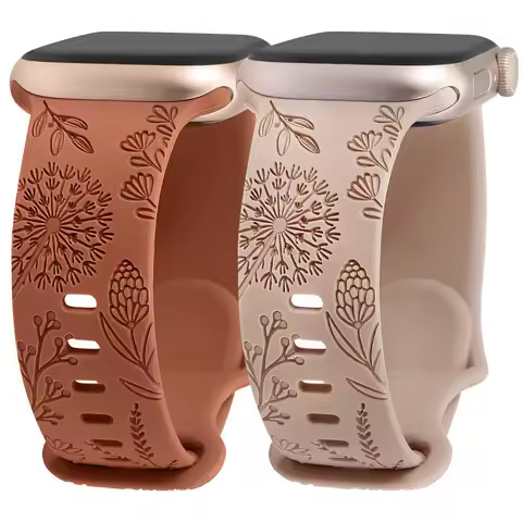 Floral Engraved Band for Apple Watch 41/40/38/44/45/49mm Dandelion Flower Pattern Silicone Strap for
