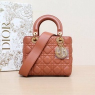 Lady Dior 戴妃包 四格 臟橘色 皮革S 金扣 2016