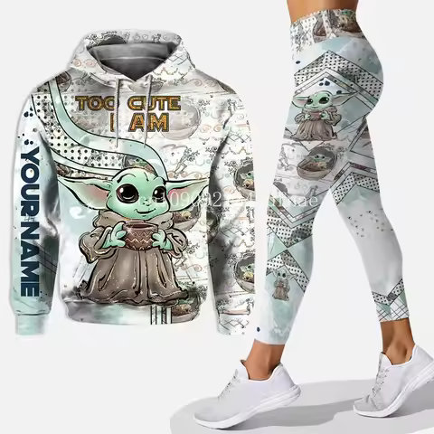 Custom Disney Baby Yoda Hoodie Leggings Set Women Yoga Pants Sweatshirt Set Disney Yoga Hoodie Leggi