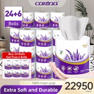 【Get Free 6Rolls】Carina Tissue Toilet Paper 3Ply 255Sheets Lavender Soft Bathroom Tissue155G 24Rolls
