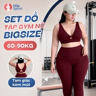 Women's Gym Set Big Size Up to 90kg Triangle Bra with Foam 4-Way Stretch Gym Yoga Pants