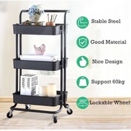 Troli 3 Tingkat Beroda / Troli Rak Pelbagai Fungsi / Troli Rak Dapur / 3 Tier Multifunction Storage Trolley Rack