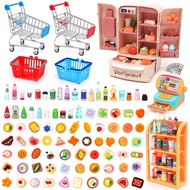 138 PCs Mini Shopping Cart Basket Miniature Food Drink Bottle Supermarket Metal Handcart Toy Doll Ho