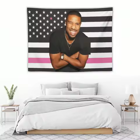 1pc Michael B. Jordan Black Pink American Flag Tapestry, Celebrity Fan Wall Hanging, Cool Room Stuff
