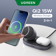 UGREEN Qi2 15W Max Desktop wireless Charger 2-in-1 iPhone Earbuds charge fast 48° Fixed Angle Suppor