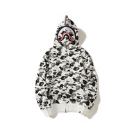 BAPE เสื้อสเวตเตอร์แบรนด์ Bape ลายพรางสีขาวคลาสสิคหัวฉลามฤดูใบไม้ร่วงและฤดูหนาวบวกเสื้อคาร์ดิแกนกำมะ