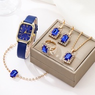 Square Roman Watch Gem Bracelet Set Square Belt Watch+Square Gem Bracelet Set