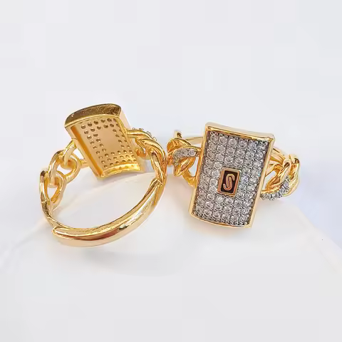 Wholesale High Quality 14k Gold Plated Cubic Zirconia Adjustable Monaco Ring Fashion Gold Plated Jew