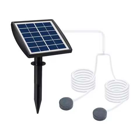 6V 2W Plug-in Solar Oxygen Pump with 8.2ft Pipe 2 Air Bubble Stones Fish Tank Oxygenator Aquarium Ox