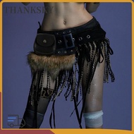 THANKSKY Mini Bag Belt, Gyaru Trendy Design Faux Fur Splicing Belts, Retro Chic Y2K Cowgirl Waistban