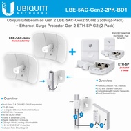 LiteBeam ac Gen 2 LBE-5AC-Gen2 5GHz Airmax 2X2 MIMO 23dBi 450+ Mbps CPE (2-Pack) with Ethernet Surge