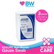 [3 Packs] ASSURE - Gauze Swab Non-Sterile (7.5cm x 7.5cm 100pcs/packs) - by BW generation