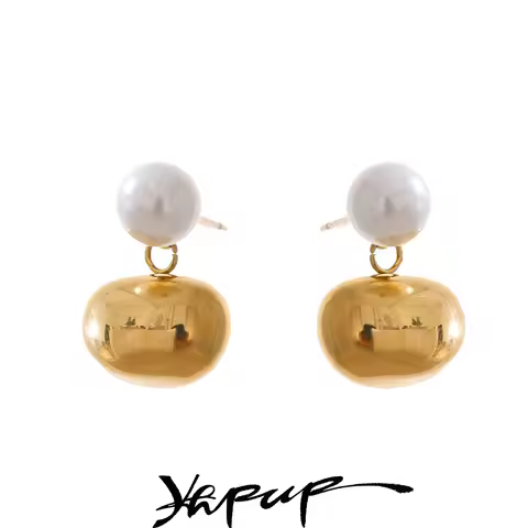 Yhpup Popular Simulated Pearls Stainless Steel Bean Geometric Drop Earrings Prevent Allergy Elegant 