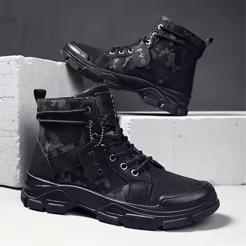Men's canvas boots autumn winter new plus velvet high-top warm casual boots outdoor boots camouflage