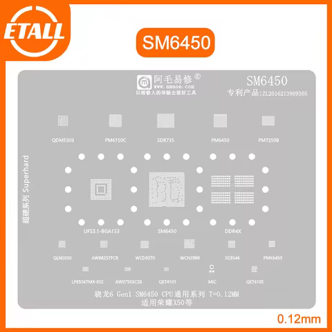 Amaoe SM6450 BGA Reballing Stencil for Snapdragon 6Gen1 CPU Honor X50 DDR4X PM6150C PM6450 PM7250B U