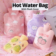 Hot water bottle plus plush cloth for hot compress stomach hot water bottle, cute water-filled bag for menstrual cramps, removable and washable foot-warming hot water bag