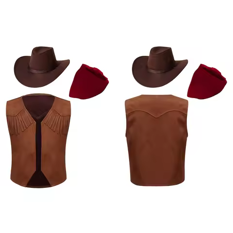 Kids Boys Brown Western Cowboy Cosplay Costume Fringe Vest Brown Hat and Bandanna Cowboy Suit for Ha