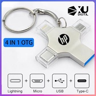 【 COD 】 HP 4 In 1 OTG Drive Flash Drive 1TB/512GB/32GB Flash Drive USB 3.0 Memory Stick Pendrive ความเร็วที่รวดเร็ว Type-C สำหรับ Micro USB Android สำหรับ Lightning Apple Interface