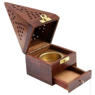 Pyramid Wooden / Kayu Mabkhara incense burner with Bakhoor incense gaharu drawer