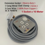Extension Socket Heavy-Duty 13amp 1 Gang Metal Clad Switch Socket Wire 3 Core 70/076 100% Pure Coppe