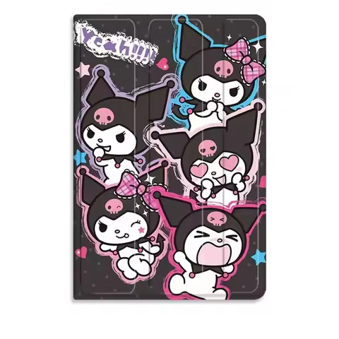 IPad Case For Kawaii Sanrio Kuromi IPad 10 Case Cartoon Three Fold Silicone Soft Case for IPad 7 8 9