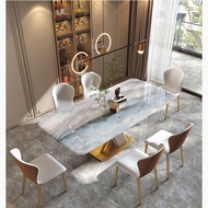 LP-6 JDH/LIN🧼Modern Light Luxury Natural Marble Dining-Table Rectangular Dining Table Color LCD Stone Combination Dining