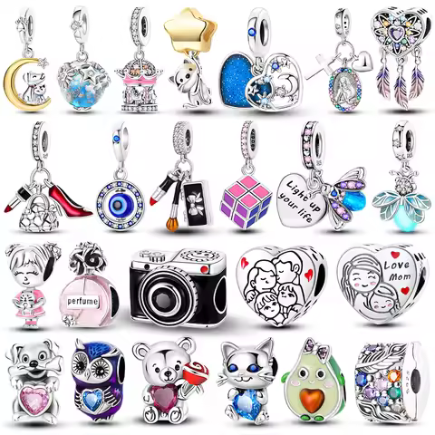 Fit Original Bangle Charms 925 Sterling Silver Cat Travel Charm Beads Pendent Dangle For Bracelet DI
