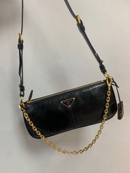PRADA 拉链开合 皮革 中号 单肩包 斜孭袋 黑色