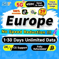 Wefly Europe eSIM 5G 1-30 Days 500MB-30GB Unlimited Data eSIM Europe eSIM Card UK eSIM Europe Unlimi