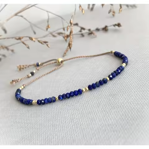 Lapis Lazuli Gemstone bracelet, Birthstone September, dainty adjustable silk cord bracelet