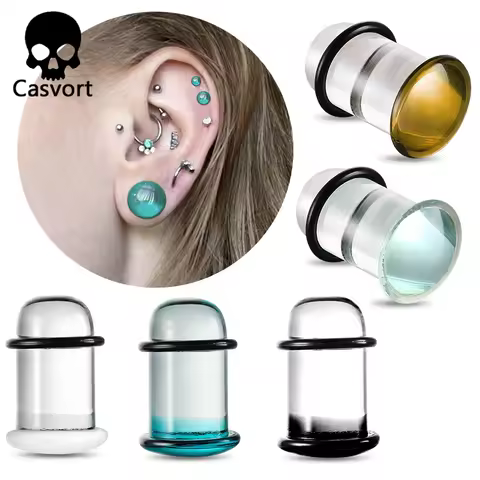 Casvort 2PCS Pyrex Glass Cosy Basic Ear Gauges Tunnels Dead Plugs Expander 0.5mm Increments Piercing