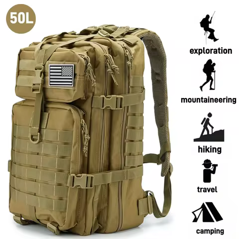 50L Large Capacity Tactical Backpack Waterproof Hiking Backpack with Molle System, 3 Day Assault Pac
