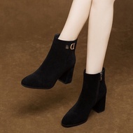 Fashion Ankle Boots Women's Short Boots with Thick Heels High Heels Short Boots Without Rubber