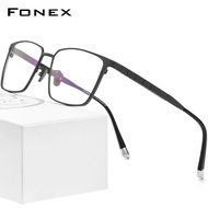 FONEX กรอบแว่นไทเทเนียมบริสุทธิ์ของผู้ชายแว่นตามีตัวอักษรคลาสสิกทรงสี่เหลี่ยมเต็มขอบน้ำหนักเบาสไตล์เกาหลีญี่ปุ่น2022ใหม่ปี F85658